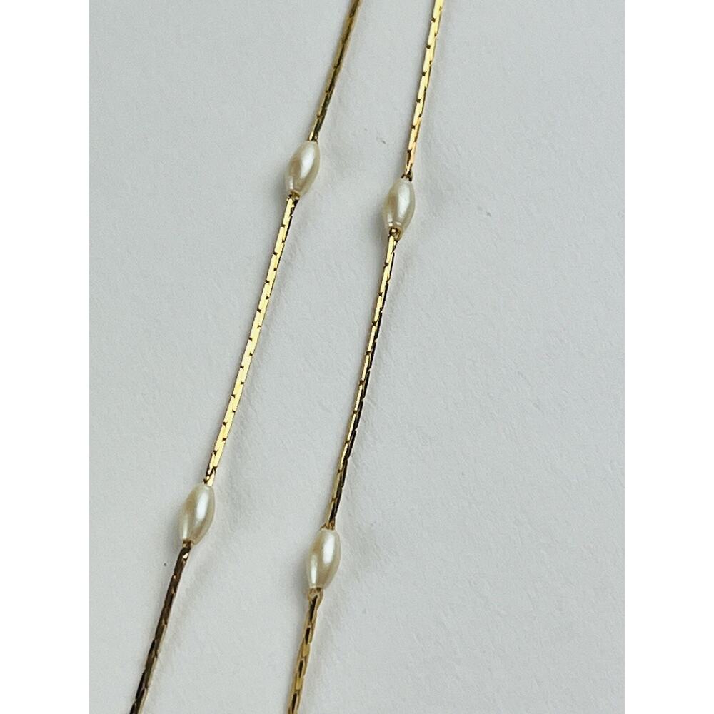 NAPIER Gold Tone Chain Faux Pearl Stations Layering Necklace Dainty Delicate Lon - Picture 11 of 16